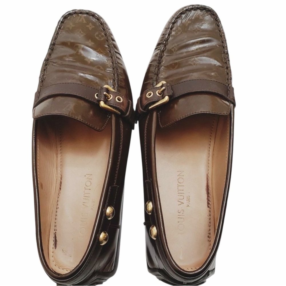 Louis Vuitton Mini Lin Monogram Patent Loafers Brown EU 41 Designer Buckle Shoes - Picture 8 of 16